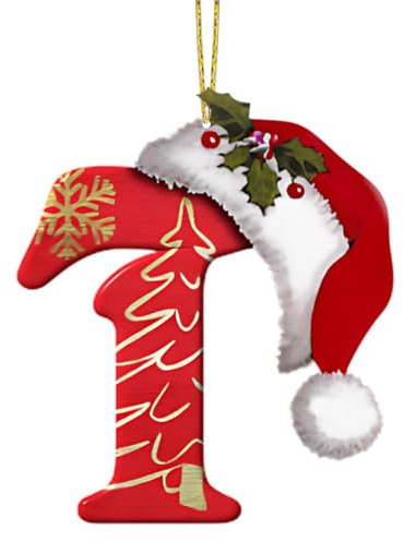 Weihnachtsdekoration, 26 Buchstaben, personalisierbar, DIY-Weihnachtsmütze, Buchstaben-Anhänger für Weihnachtsbaum, Weihnachts-Alphabet, hängende Ornamente für Weihnachtsfeier, Geschenke (T)
