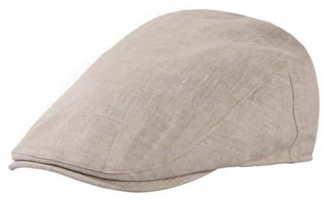TOP-EX 100% Leinen Schiebermütze Herren Baskenmütze Mütze UPF 50 Sonnenschutz Sonnenhut Sommer Schirmmuetze Newsboy Cap Pures Beige L/XL