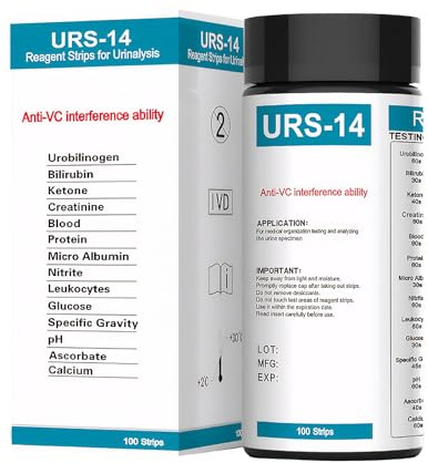 14 IN 1 Urin Teststreifen,100 Streifen Reagenzstreifen Testkitfür die Urinanalyse,Blasenentzündung Teststreifen,Teste auf Harnwegsinfektionen, Bilirubin, Keton, PH, Protein Warten