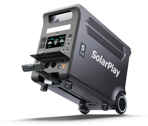 SolarPlay 3840Wh Tragbare Powerstation, 3600 W Solargenerator LiFePO4-Akku mit UPS, 3x230V AC Ausgang 3600W,Power Station mit Griff Schnelles Stromspeicher Aufladen für Outdoor,Camping,Wohnmobilreisen