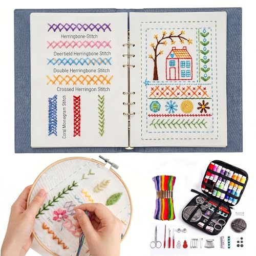 Embroidery Stitch Book, Stickbuch DIY Embroidery Kit mit 143 Stiche | Sticken für Anfänger, Erwachsene 2026 Neu, Stickbuch zum Selber Sticken mit Schritt-Anleitungen, Gestalte dein Eigenes Buch