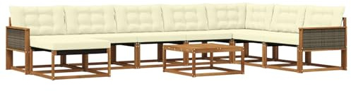 vidaXL Outdoor-Sofagarnitur 9 pcs Natur und Creme Massivholz Akazie, Moderne Gartenmöbel, langlebiges Sofaset, entspannende Lounge, Sitzgelegenheit für Terrasse