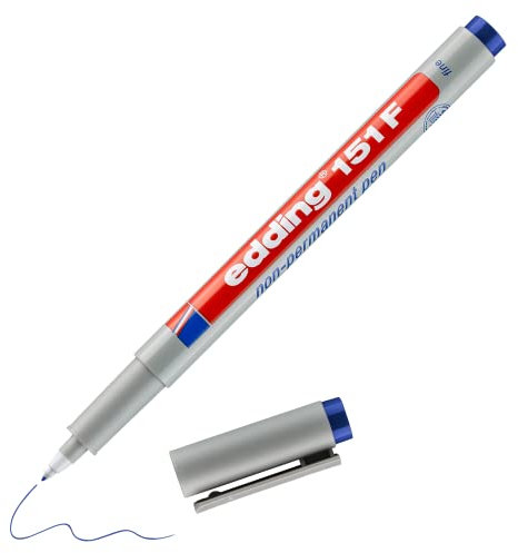 edding 151 F non-permanenter Folienschreiber - blau - 1 Stück - Rundspitze 0,6 mm - Stift zum Schreiben auf Glas, Kunststoff, Folien und glatten Oberflächen - schnelltrocknend, mit Wasser korrigierbar