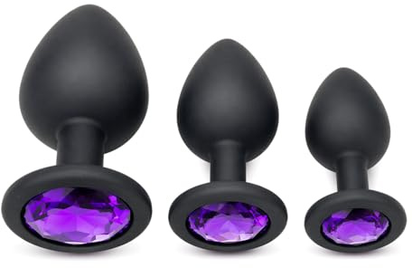 Anal Sex Trainer 3PCS Silicone Jeweled Butt Plugs, Eastern Delights Anal Sex Toys Kit for Starter Beginner Men Women Couples, Black