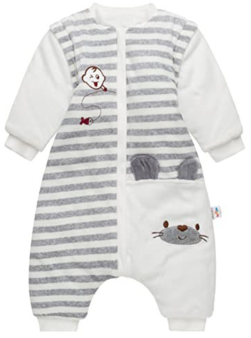 Bambino Sacco a Pelo con Maniche Lunche Asportabile 3.5 Tog Bambini Sacco Nanna Invernale Autunnale in Cotone Sacco a Pelo Gambe Separate 9-24 Mesi