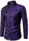 Allthemen Men's Dress Shirts Long Sleeve Paisley Shirt Jacquard Silk Formal Shirts for Men Button Down Collar Casual Tuxedo Shirts, Purple, S
