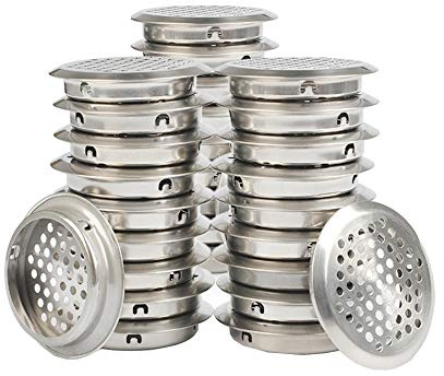SZETOSY - Confezione da 30 griglie di ventilazione perforate, in acciaio INOX, per dissipazione calore, per armadi o scarpiera, colore: argento