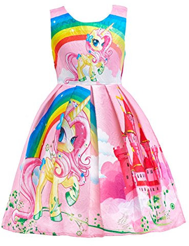 Lito Angels Einhorn Kleid Kostüm für Kinder Mädchen, Little Pony Prinzessin Sommerkleid Geburtstag Kinderkleidung, Größe 4-5 Jahre 110, Stil C - Rosa