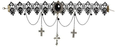 W WIDMANN MILANO Party Fashion 03342 - Gothic Halsband mit Anhänger, Ketten und Kreuzen, Schmuck, Halskette, Dark, Gothik, Halloween, Karneval