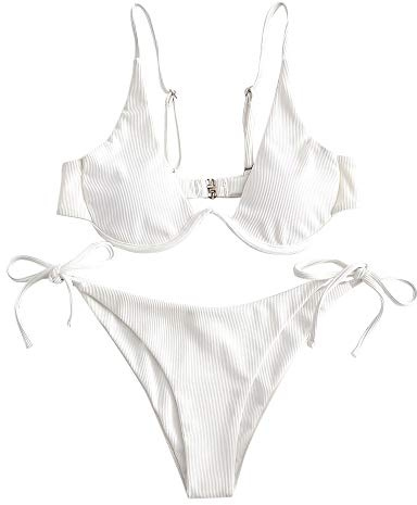 ZAFUL Maillot de bain 2 pièces avec armatures pour femme Motif léopard Criss Cross Push Up Haut rembourré Bikini