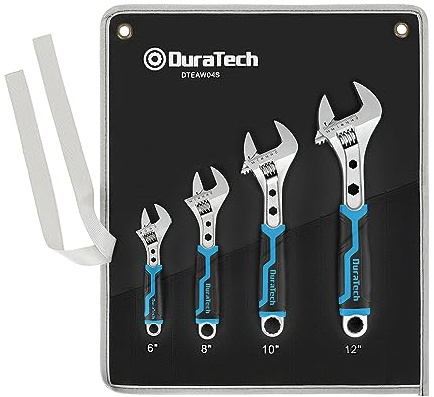 DURATECH 4-Piece Adjustable Wrench Set, 6-inch, 8-inch, 10-inch, 12-inch