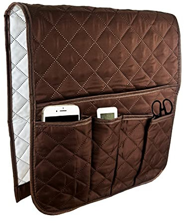 BEISIJIA Sofa Armrest Organiser Hanging Caddy Storage Bag Couch Chair TV Remote Control Holder Armchairs Couch Organise for Recliner Remote Holder, TV Control, Cell Phone (dark brown)