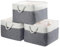 Mangata Extra Large Storage Box set of 3, Canvas Fabric Storage Baskets with Handles for Cupboards, Wardrobe, Shelves, Bathroom, Clothes, Toys, Towel (Foldable, Cold Grey White)