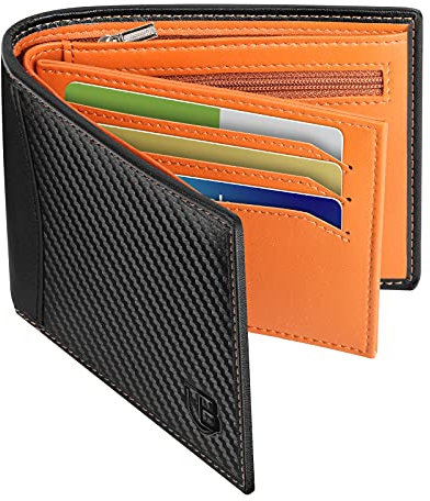 BIAL Mens Wallet,RFID Blocking Leather Bifold Wallet for Men,Slim Design with ID Window, Zip Coin Pocket, 9 Card Slots, Lightweight Card Wallet with Gift Box