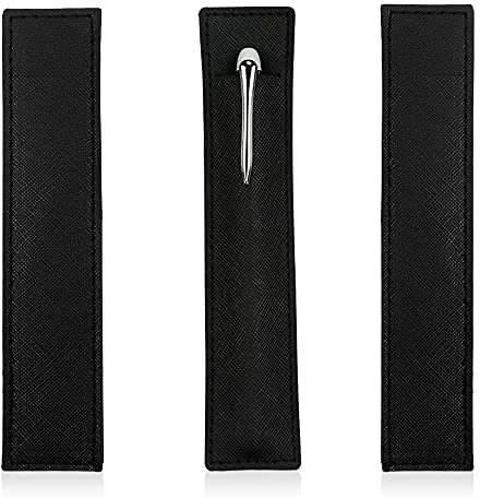 3 Pack Leather Pen Pouch Sleeve, Single Fountain Pen Holder Case, Soft Pen Protective Cover Organizer for Stylus Touch Pen, Ballpoint Pen, Pencils (Black)