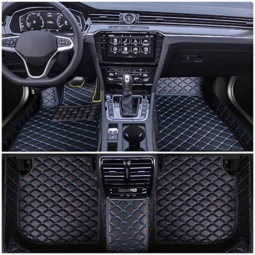 Auto Fußmatten Set für Fiesta Ⅵ 2009-2016 Leder fußmatten fußmatte Automatte wasserdichte FussMatten Rutsch Allwetter-Matten Schwarz-Blaue Linie