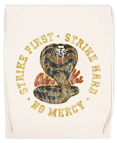 Cobra Kai - Strike First - Strike Hard - No Mercy Wiederverwendbare Sportreisetasche aus Baumwolle Reusable Sport Bag Cotton Beige