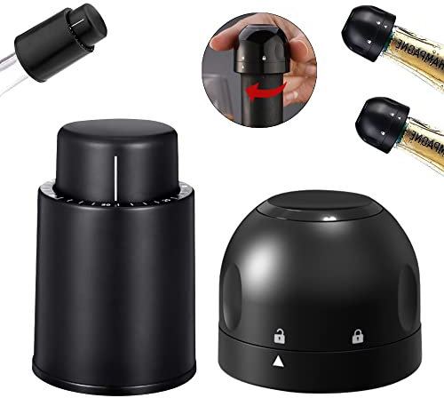Bouchon de Vin Sous Vide Bouchon de Champagne 2 en 1 Bouchon Bouteille Vin Réutilisable avec Echelle de Temps Wine Saver Stopper Gardez Le Vin/ Champagne Frais Cadeau Spécial pour Les Amateurs de Vin