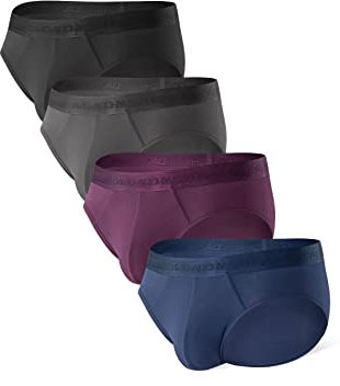 DAVID ARCHY Lot de 4 Slips pour Homme avec Poche - Ultra Doux et Respirant, Noir + Gris foncé + Bleu Marine + vin (Micro Modal), XL