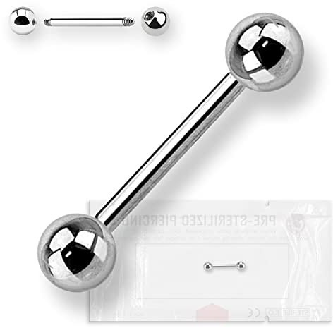 WARRIOR Piercing alla Lingua Sterile Barre Barbell Bilaciere in Titanio G23 Misura 16G(1.2mm) con Due Sfere a 3 mm Confezione Singolo Pezzo PTL-01(8)
