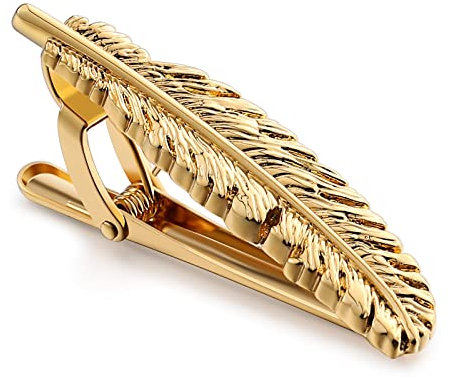 Skcess Clip Sur Cravates Pour Hommes Or, Pince à Cravate Acier Inoxydable Plumes Pince à Cravate Pour Femme Idee Cadeau Homme