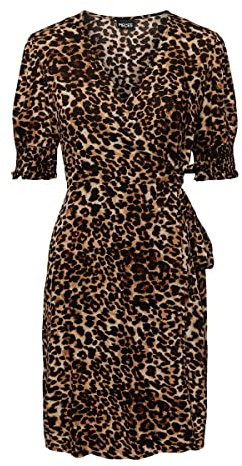 PIECES Damen Pctala 2/4 Wrap Dress Noos Bc, Indian Tan/AOP:Leo, L