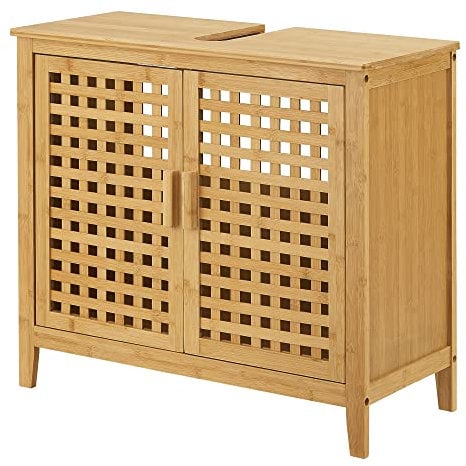 Armadietto Sottolavandino per Bagno con 2 Ante (AxLxP) 60 x 67 x 30 cm Mobiletto Sottolavabo in bambù