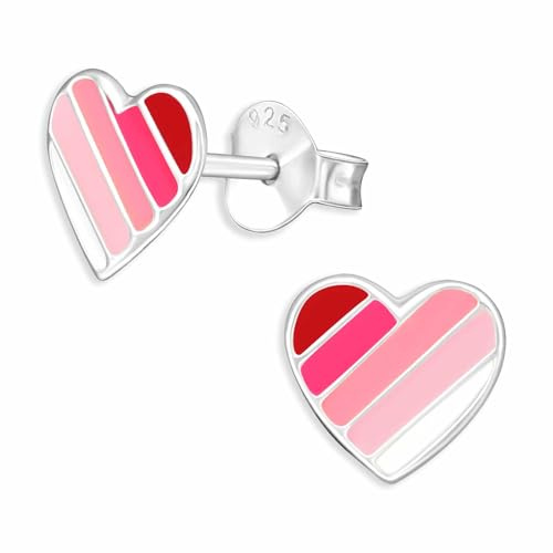 Monkimau Pinke Herz Ohrstecker Ohrringe aus 925 Silber Schmuck Silberohrringe Medizinisch für Kinder Mädchen Damen Frauen