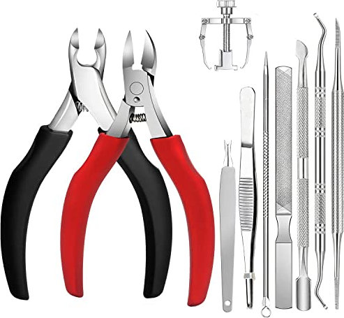 10 Stück Profi Fußnagelzange Set,Superscharf Hochwertiger Edelstahl Zehennägel Pediküre Set für Dicke Eingewachsene Harte Fußnägel Paronychie Onychomykose Nagelpilz