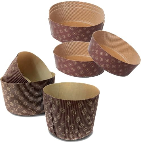 10 Forme per Stampo Panettone in Carta Decorata Oro – BASSO, 750G – Stampo Pandoro 750 Grammi, Resistente per Cottura e Presentazione – Ideali per Panettone, Pan Brioche - Resistenti Fino a 220°C