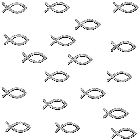 Oblique Unique® 18 Holz Fische Glitzernd Echtholz Tischdeko Taufdeko Streuartikel Streudeko Verzierung für Taufe Kommunion Konfirmation Firmung (Silber)