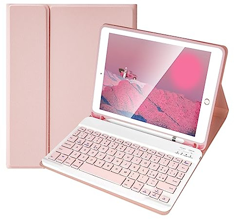 SOPPY Custodia con Tastiera per iPad 6a Generazione 2018, 5a Gene 2017, iPad Pro 9.7, Air 2/1 con Bluetooth Tastiera Rimovibile Wireless Cover, con Slot per Penna Stilo, Layout Italian - Rosa