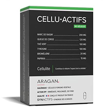 Celluactifs - Complement Alimentaire Anti Cellulite - Marc de Raisin, Queue de Cerise, Thé vert, L-Tyrosine - Aragan - De 30 à 60 jours de prise