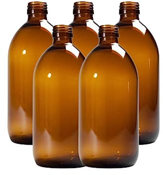 AQUAPURELIFE Lot de 5 bouteilles en verre ambré de 500 ml | Récipients hermétiques pour la conservation des produits liquides, sûrs et de haute qualité