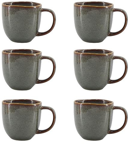 Brigros Wehome - Set Da 6 Tazze Colazione In Ceramica, Lavorate A Mano, Tazze Mug 6 X 350 Ml Pezzi Per Colazione/set Di Tazze Da Caffè, Tazze Cappuccino, Tazze Da The (Verde Scuro)
