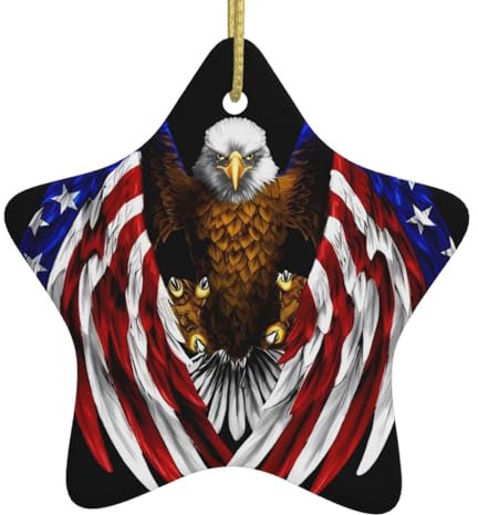 USA-Flagge, patriotischer Adler-Druck, personalisierte Weihnachtskugel, Keramik-Sternform, Weihnachtsdekoration, Weihnachtsbaumschmuck für Freund, Freundin, Ehefrau, Weihnachtsgeschenke