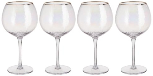 BUTLERS 4er Set Ginglas 650 ml Glas - SMERALDA - | Farbe Durchsichtig - Kelchglas für Aperol Spritz - Copa für Hugo mit irisierendem Perlmuttglanz