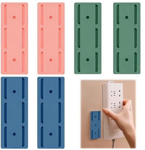 6 Pcs Adhesive Punch-Free Socket Holder, Self-Adhesive Socket Holder Wall Mount Adhesive Socket Holder Plug-In Punch Free Socket Holder Socket Fixer for Home, Kitchen, Office