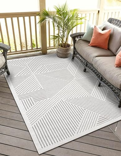 MY-RUG Outdoor Teppich wetterfest 140 x 200 cm, UV beständig & robust für Garten Terrasse, Balkon Küche & Wohnzimmer, kurzflor waschbarer Wohnzimmerteppich, Audrey