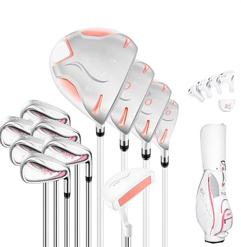 Lady¡¯S Complete Golf Club Package Set 11 Piece, Includes Titanium Golf Driver, 3 & #5 Fairway Woods, 4 Hybrid, 6-9ps Irons, Putter And Ladies Golf Bag (Size : Steel Rod)