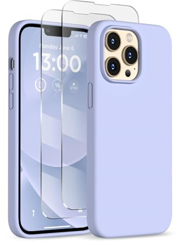 COFFKER Designed for iPhone 13 Pro Max Case, Liquid Silicone Case with [2X Screen Protectors], Full Body Shockproof Protective Slim Thin Phone Case for iPhone 13 Pro Max 6.7 inch, Light Blue