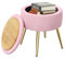 Hawthyhome Hocker Mit Stauraum Runder Sitzhocker Schminktisch Hocker Ottomanrund Gepolsterter Hocker Abnehmbarer Bezug Metallstütze,Rosa