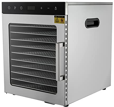 Essiccatore in acciaio inox, 10 volte, 800 W, con regolatore di temperatura (30-90 ℃), timer fino a 24 h, disidratatore per alimenti, carne, frutta, verdura e frutta