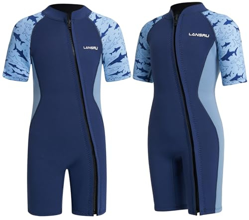 Lansru Combinaison en néoprène pour enfants de 1 à 10 ans, garçons et filles, néoprène SCR de 2 mm, matériau plus sûr, protection UV, fermeture éclair à l'avant pour les cours de natation, garde au