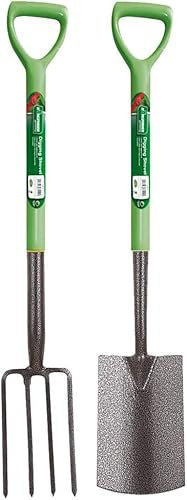 Novostyl 2 Pieces Carbon Steel Heat Treated Gardening Tool BORDER Set Fork and Spade Builder Equipment Tool Garden Assocceries Complete Heavy Duty Set