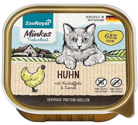 ZooRoyal Minkas Naturkost Adult Huhn mit Kartoffeln & Leinöl 16x100g nassfutter katzenfutter tiernahrung multipack