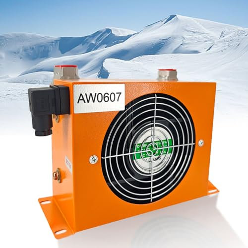 AJ0607T-CA - Enfriador de aceite hidráulico pequeño de 12 V CC, 48 W, 20 l/min, enfriador de aire hidráulico, radiador de aceite refrigerado por aire, bajo ruido y uso de energía