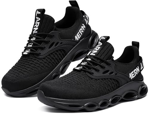 LARNMERN Arbeitsschuhe Herren Sicherheitsschuhe Mode Anti Smashing Stahlkappenschuhe Atmungsaktiv Dämpfung Leicht (Mode Schwarz,45EU)