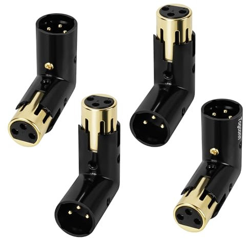 Togconn Verstellbarer 3-poliger rechtwinkliger XLR-Adapter, 90-Grad-XLR-Stecker auf Buchse, vergoldeter robuster Metallstecker, XLR-L-Form-Verlängerung, XLR-Stecker/Buchse, verstellbare Ausrichtung, 4