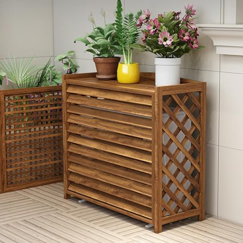 Massivholz Balkon Klimaanlage Abdeckung - Universal Outdoor Schutzgitter für Wärmepumpen-Panel, elektrische Sichtschutzabschirmung Abdeckung Holzrahmen
